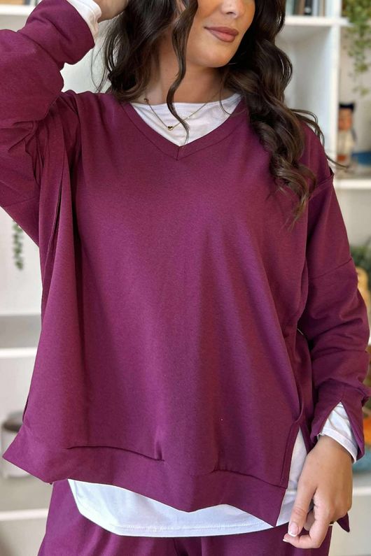 The Sunday Morning V Slouch Sweatshirt Aubergine
